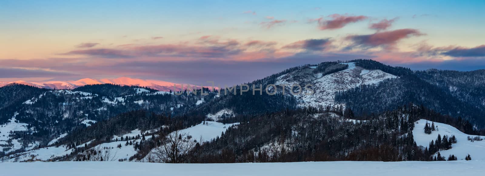 mountainous area  on winter sunrise by Pellinni
