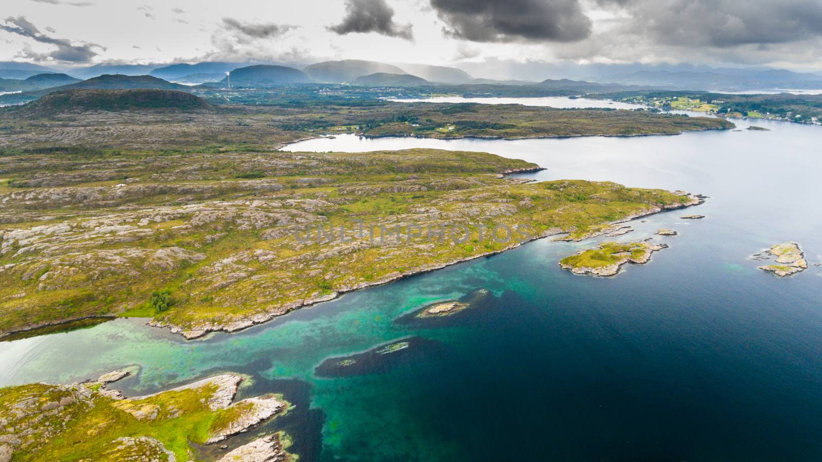 Norway coast aerial drone view from above by ingalinder