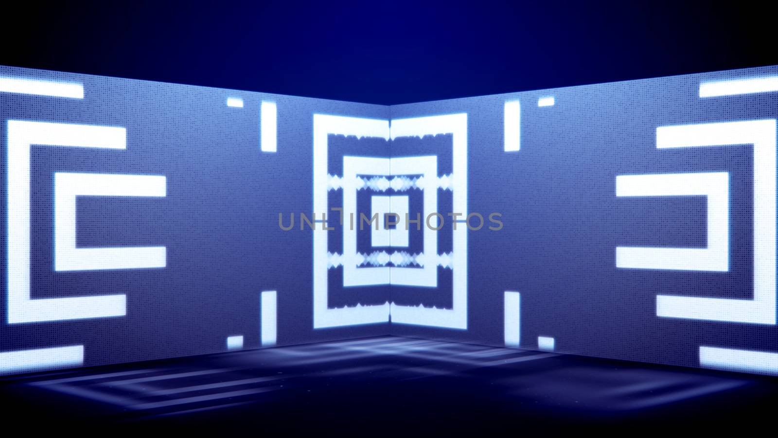 An optical art 3d illustration of neon tunnel movement of white crisscross and curvy lines with smoky trails in the right and left ends in the blue background. They look arty and cheerfully.