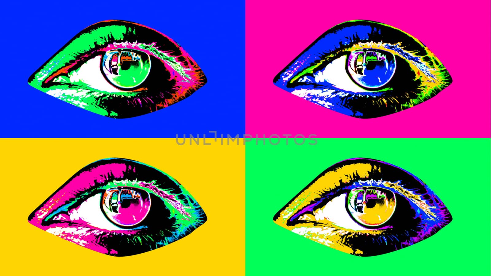 Animation of four multicolored human eyes by klss