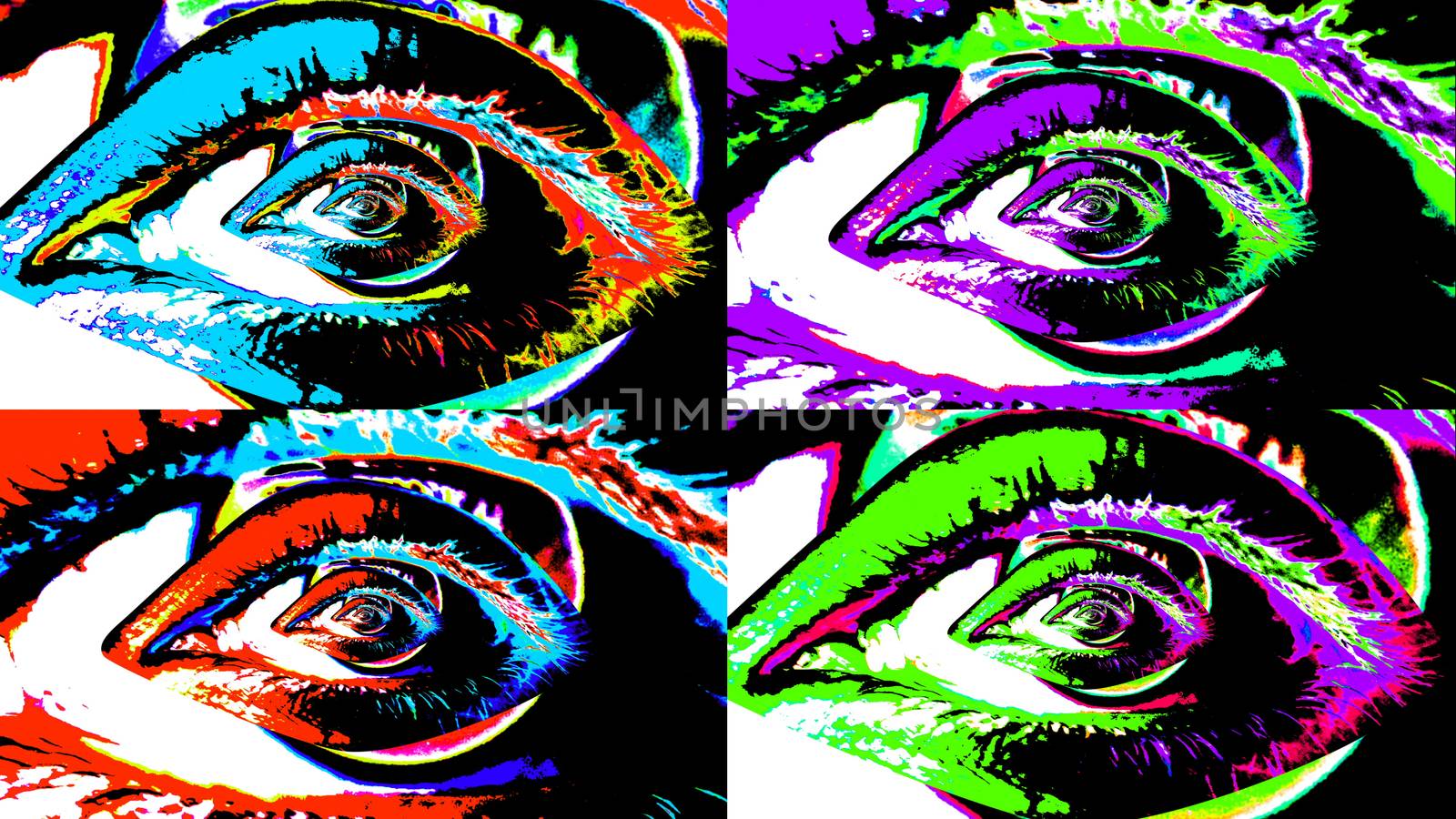 Animation of four colorful human eyes by klss