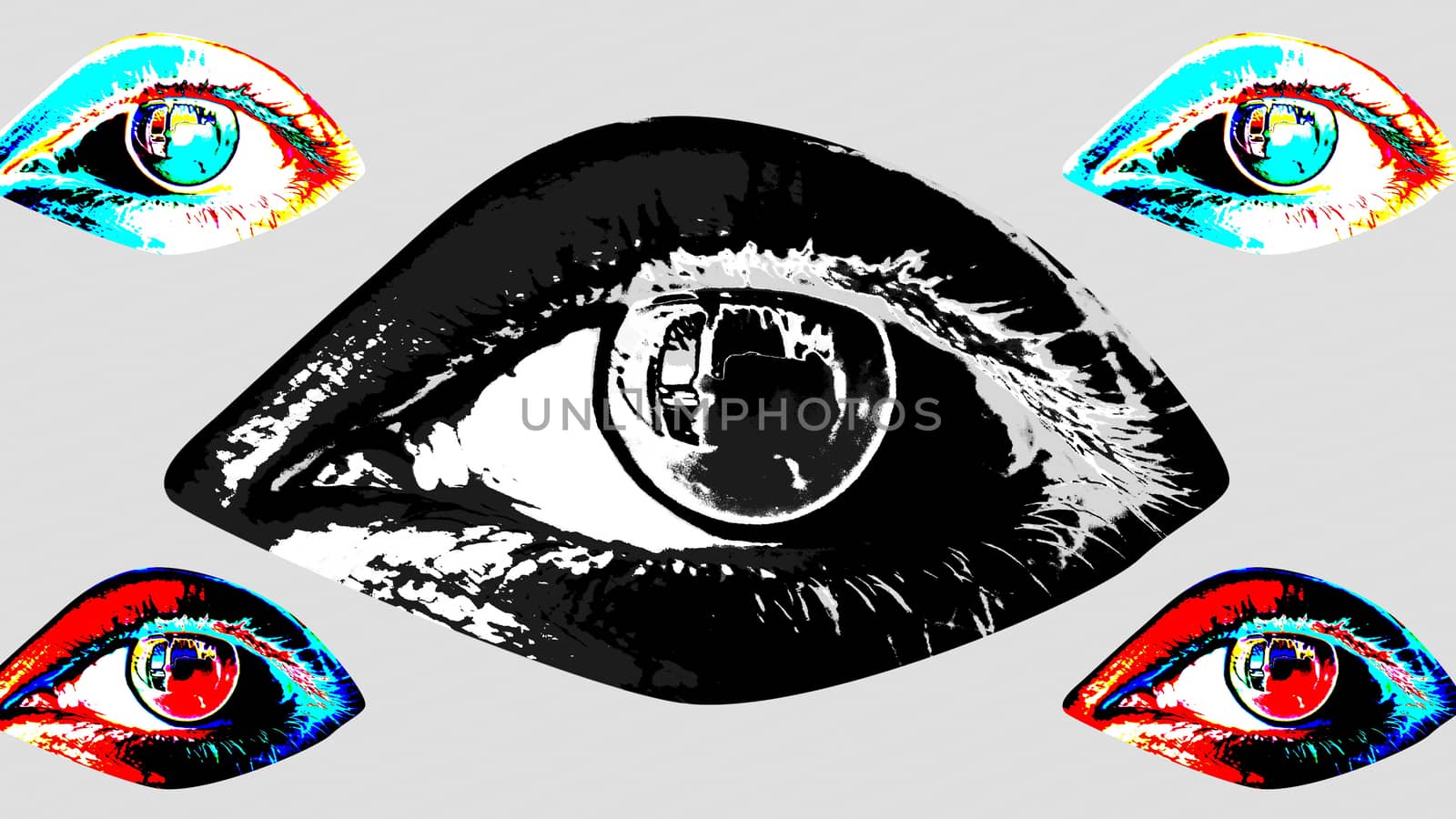 Animation of five colorful human eyes by klss