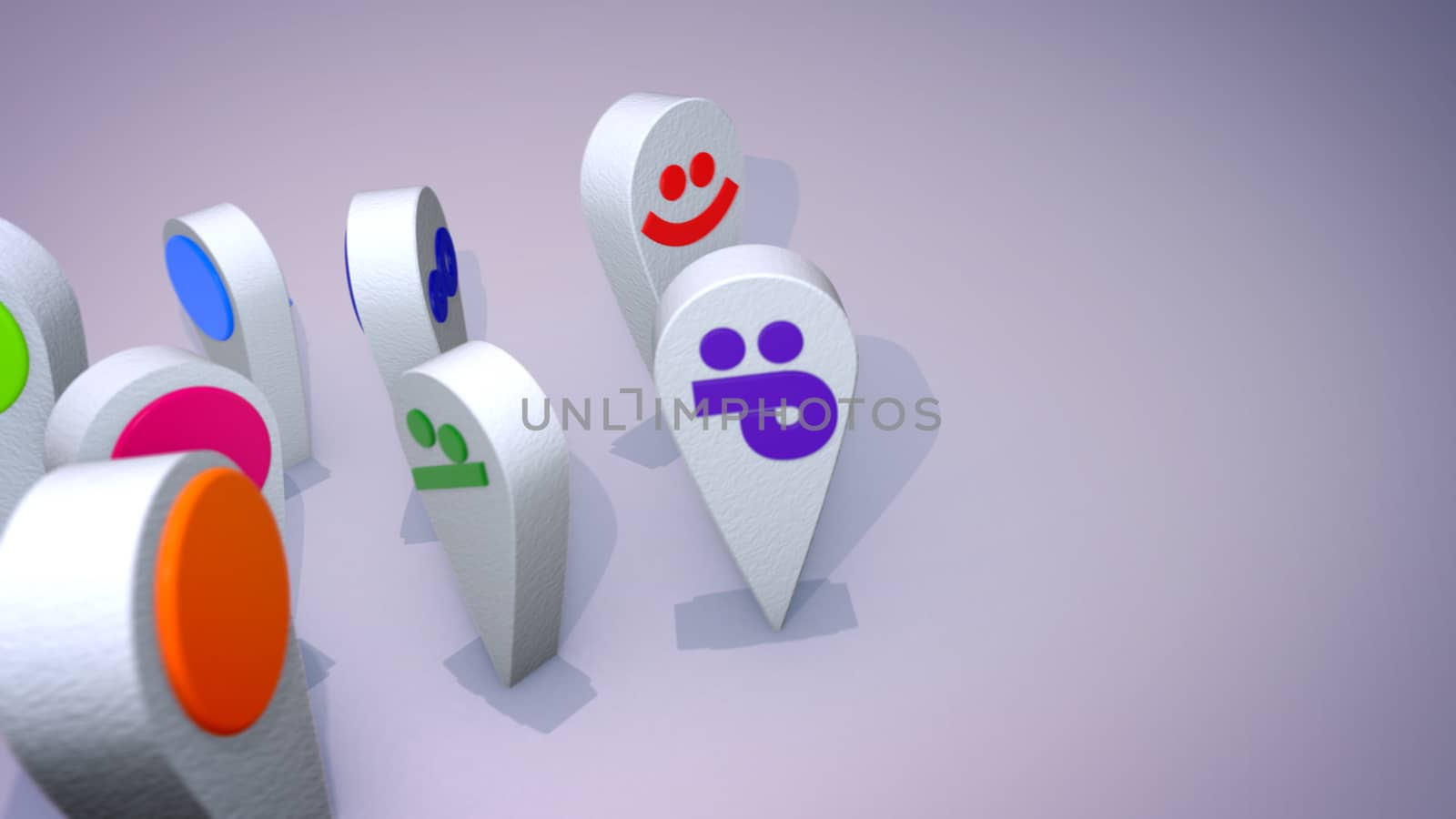 A hilarious 3d illustration of emotional multicolored smileys looking like large blobs playing together happily in the grey background. Their kiddy figures create a cheerful mood