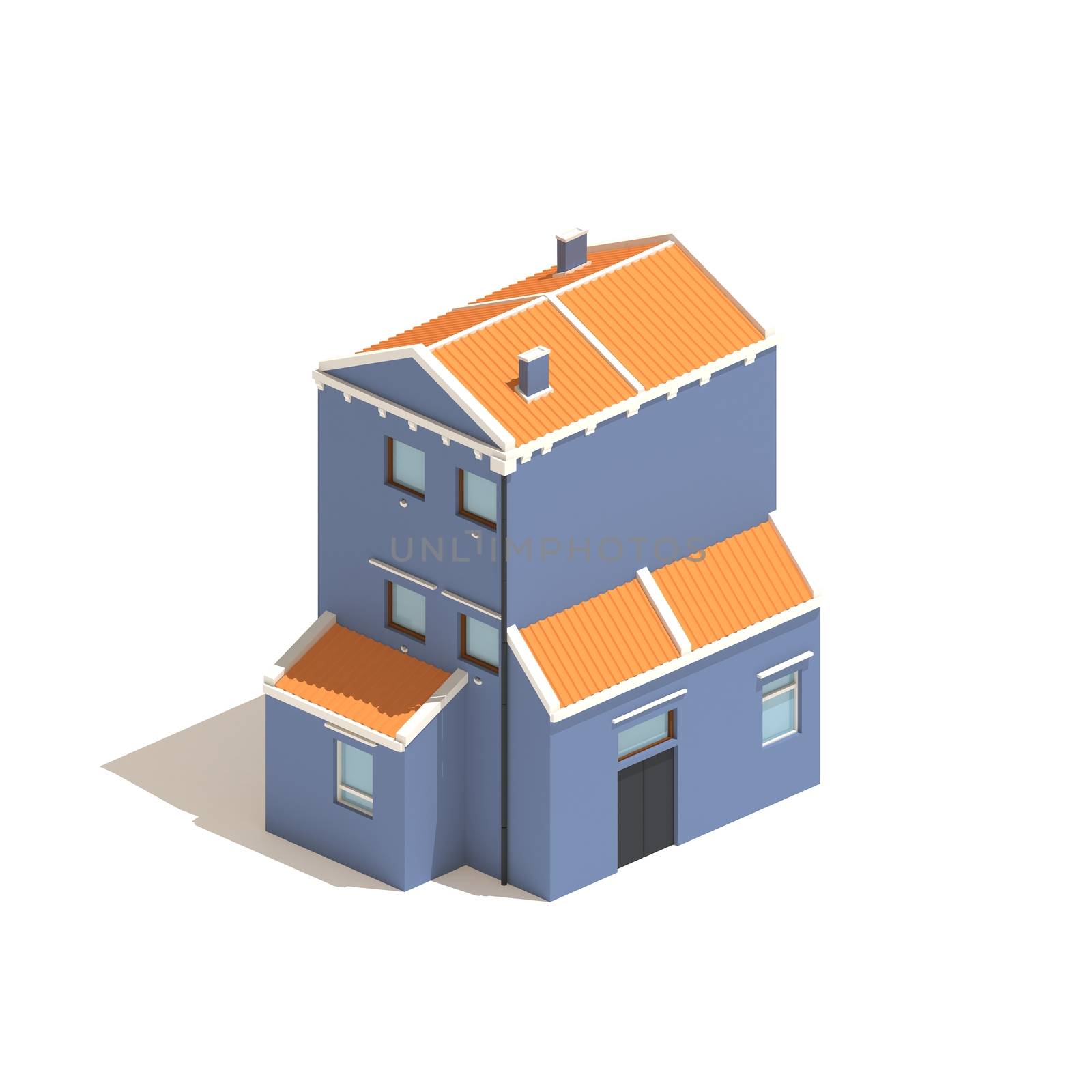 Flat 3d model isometric blue house illustration isolated on white background