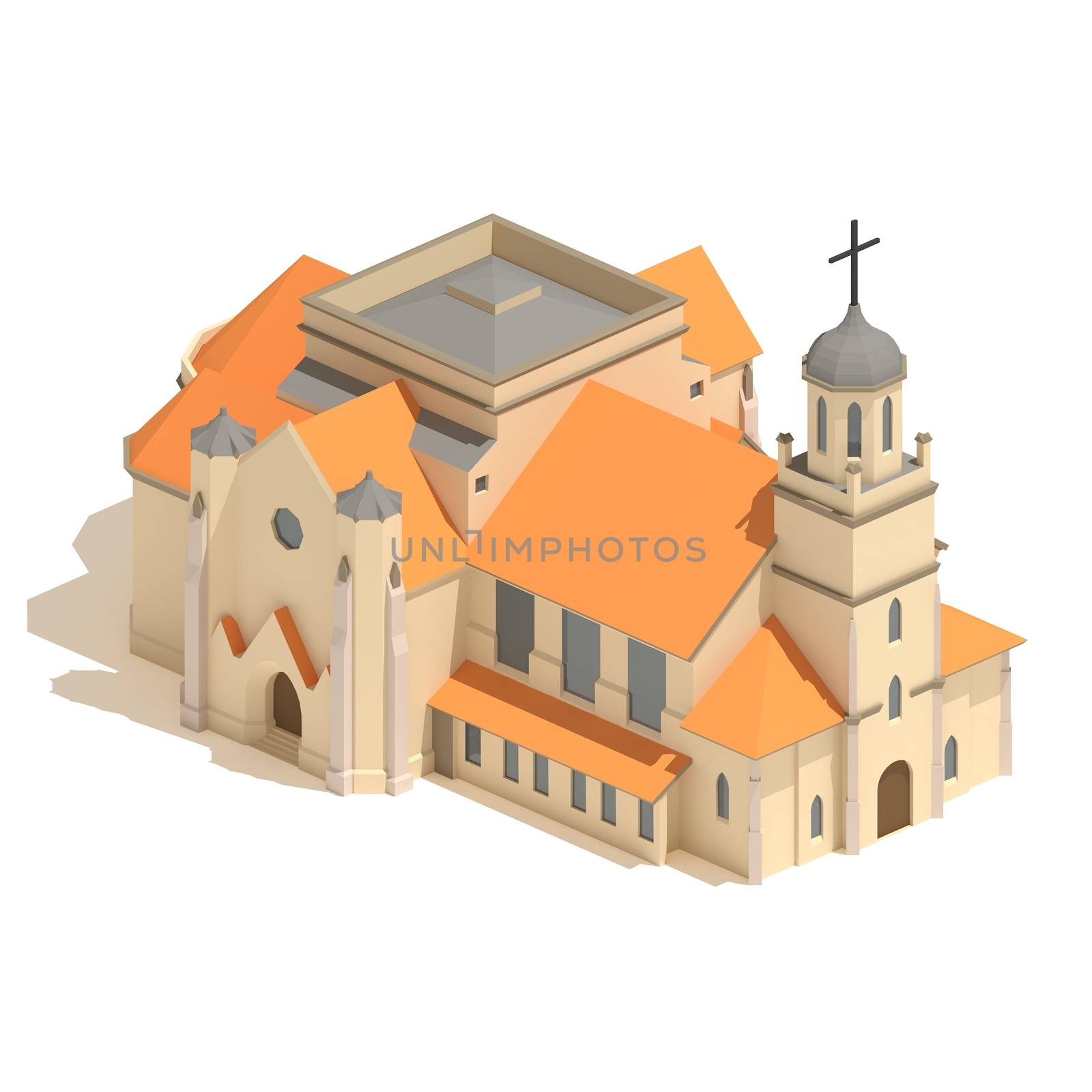 Flat 3d model isometric Christian church icon or cathedral building illustration isolated on white background
