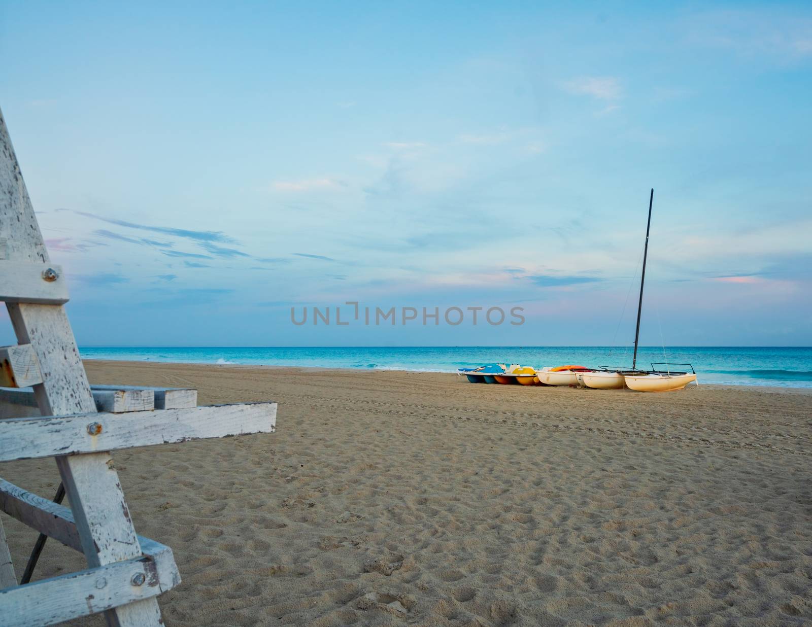 Catamarans  at sunset on the Beach in Varadero Cuba