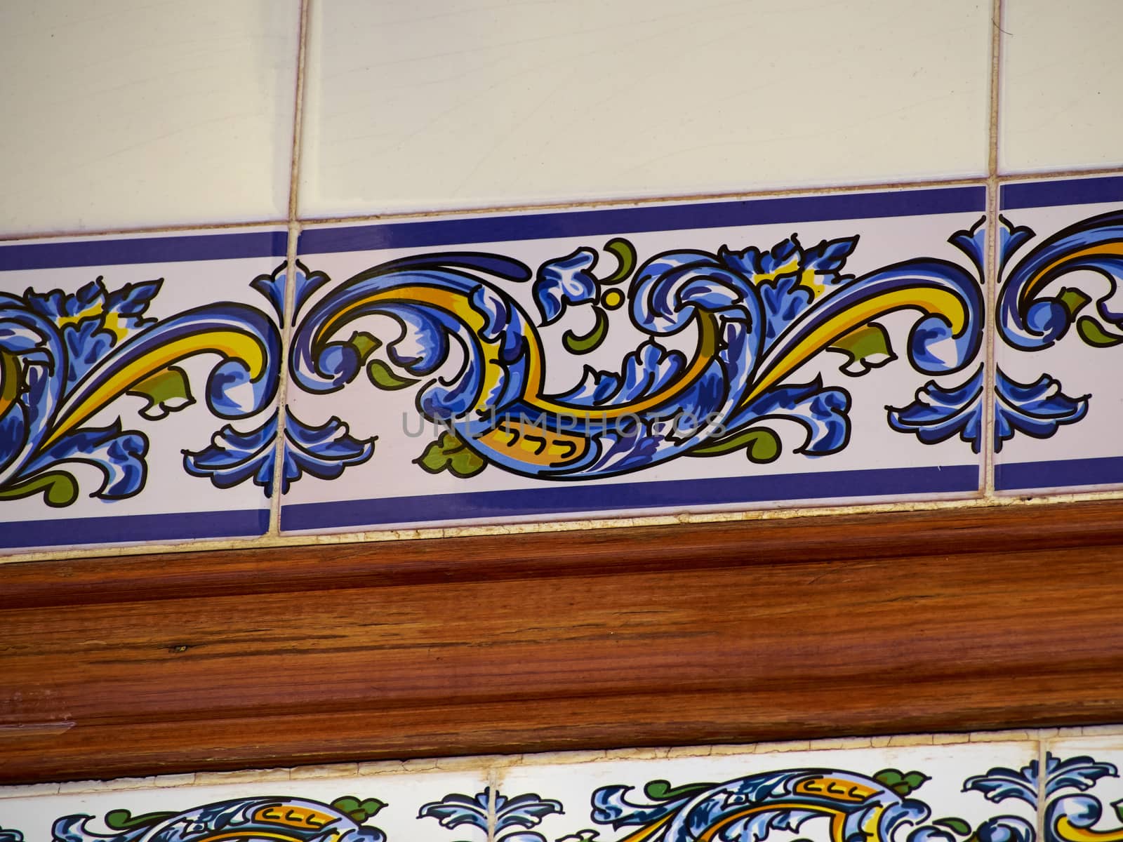 Typical traditional painted by hand glazed Spanish ceramic tiles