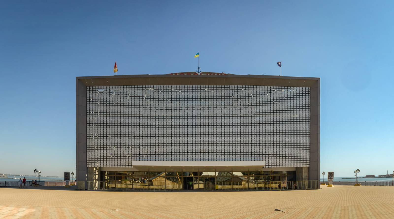 ODESSA, UKRAINE - 08.13.2018. Passenger Terminal in Odessa Sea Port in a summer day. Panoramic view