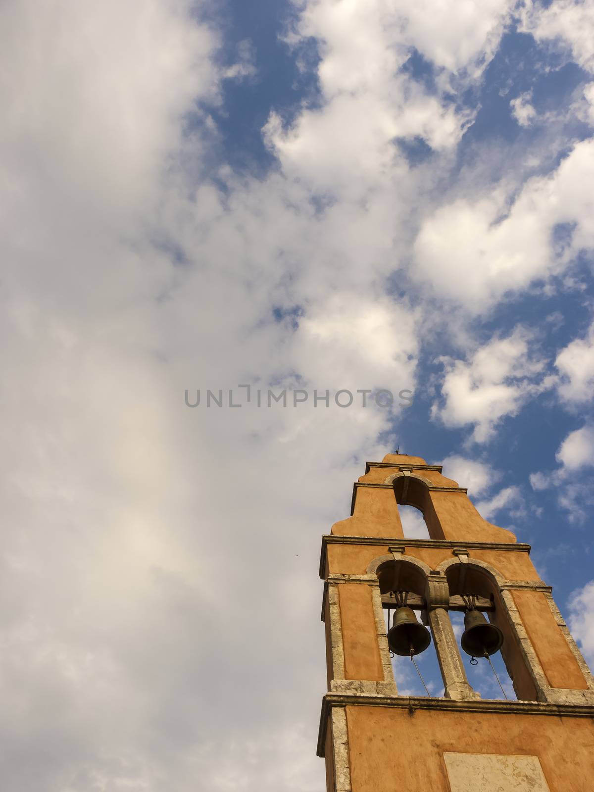 Belfry of an orthodox church in Old Perithia, Corfu. Old Perithia is a ghost village on the northern side of Corfu.