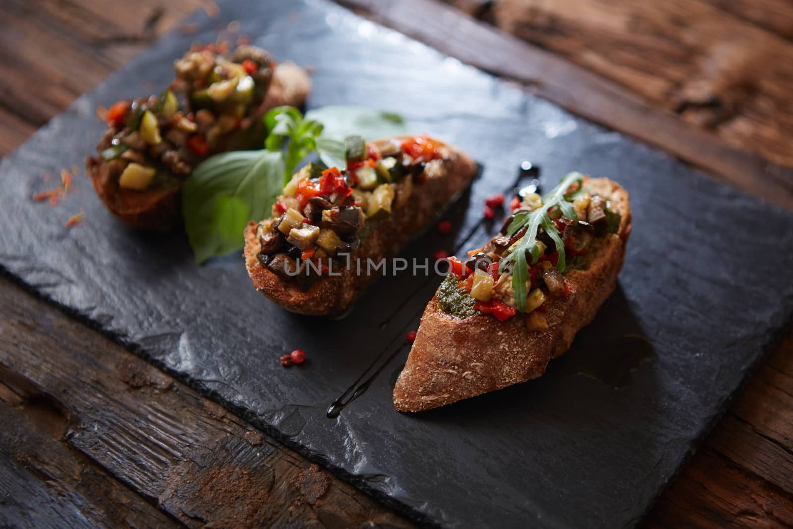 Healthy whole grain bread toast with sweet baked pepper and tomato. Healthy Nutritious