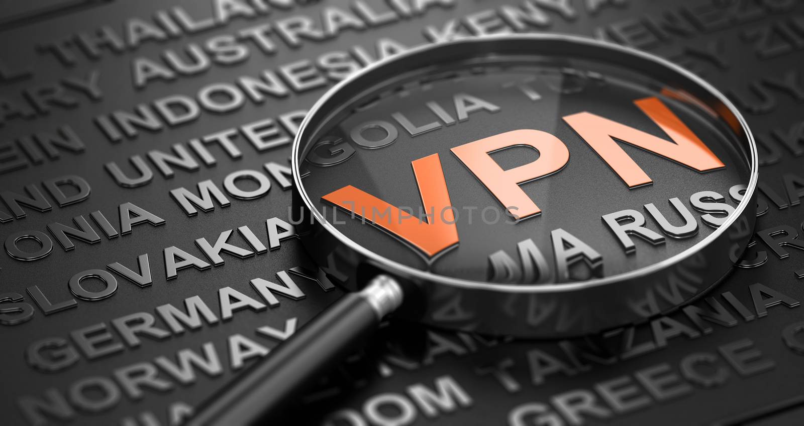 Focus On The Word VPN, Virtual Private Network And Countries Nam by Olivier-Le-Moal