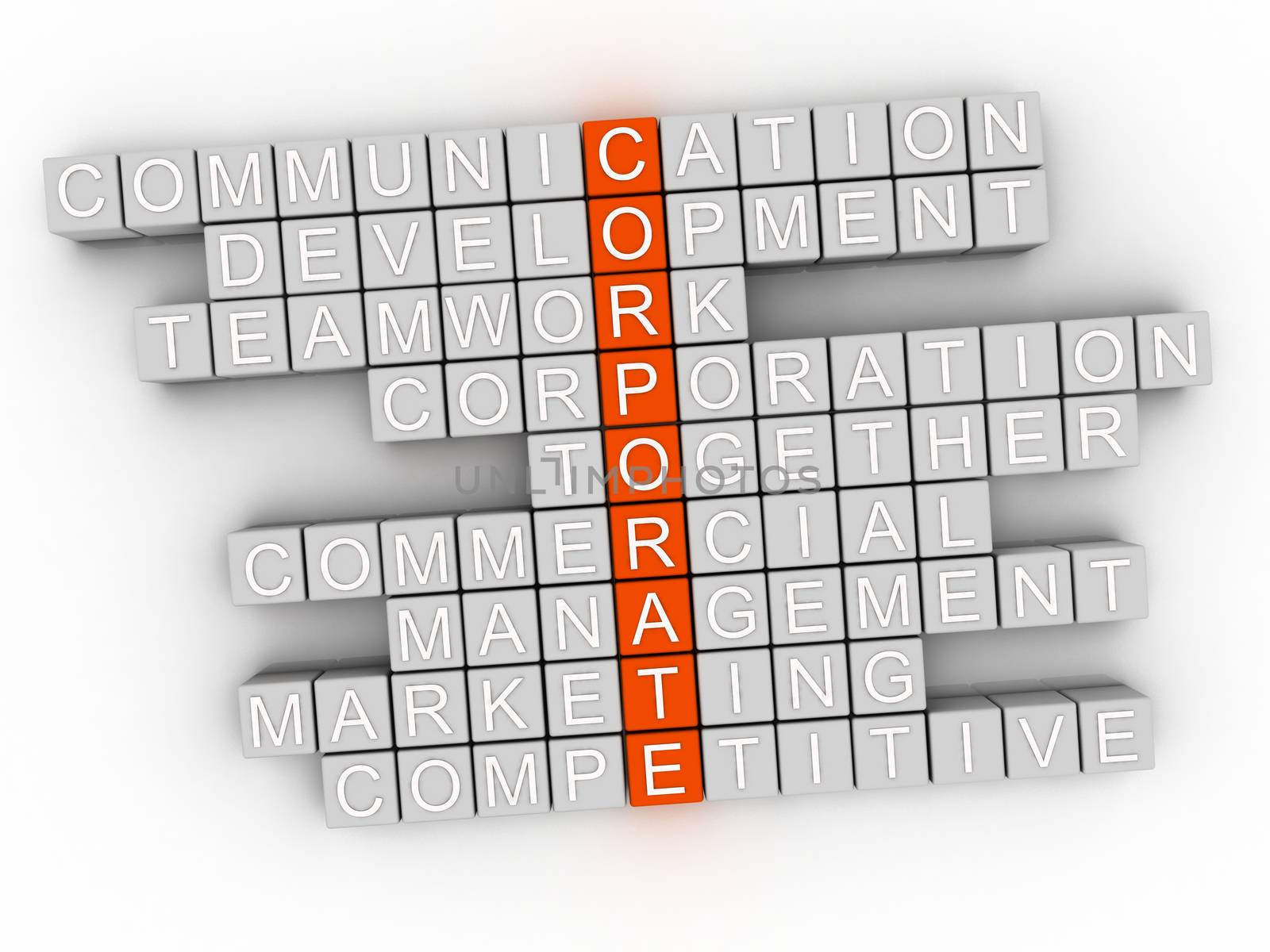 3d Corporate word cloud concept on white background.