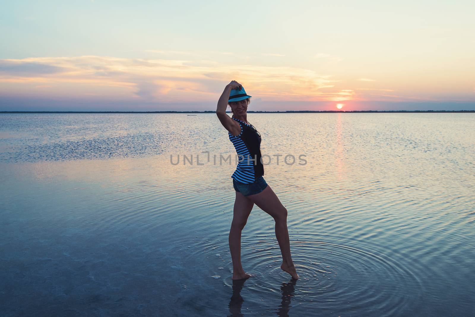 Beauty sunset on salty lake in Altay, Siberia, Russia