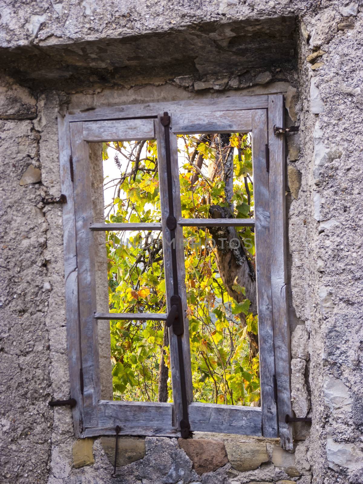 Old abandoned stone-built house in Old Perithia at Pantokrator Mountain, Corfu Island, Greece by ankarb