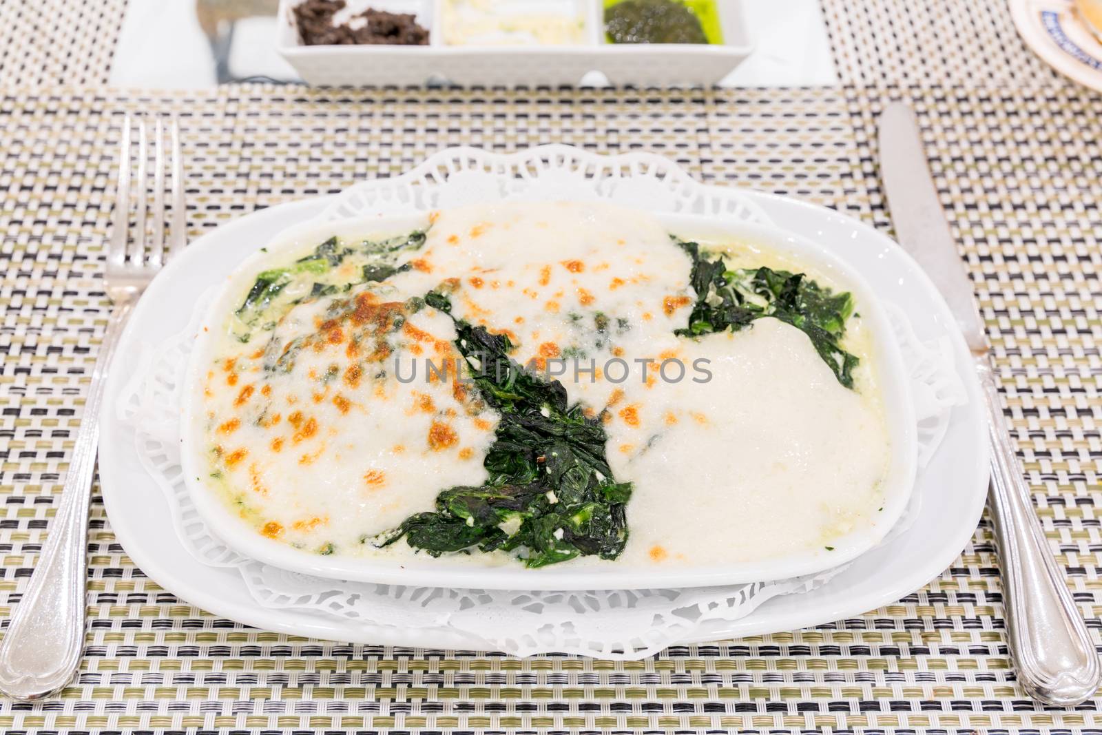 Baked spinach with cheese, Italian cuisine