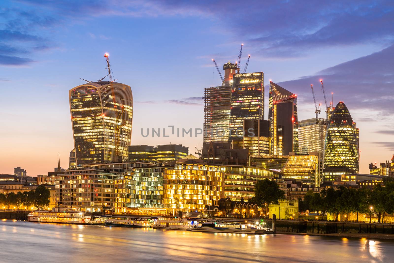 London downtown with River Thames sunset by vichie81