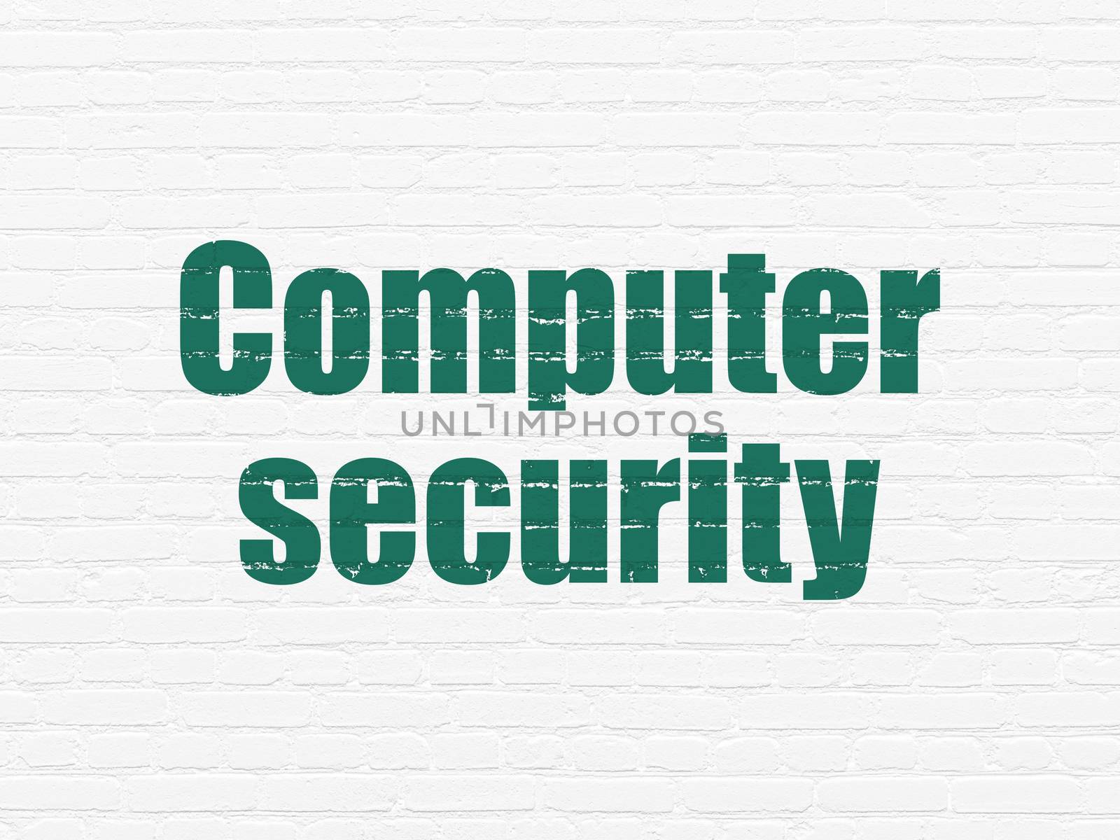 Privacy concept: Painted green text Computer Security on White Brick wall background