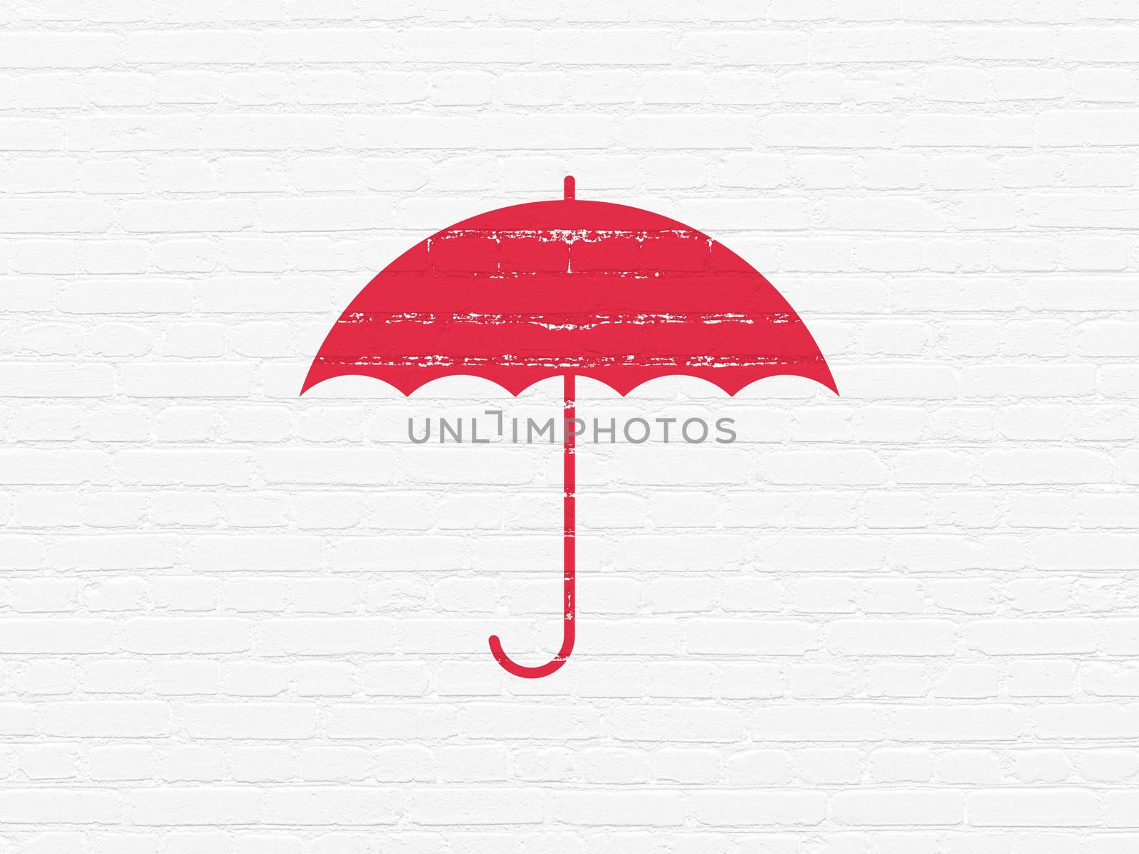 Protection concept: Umbrella on wall background by maxkabakov