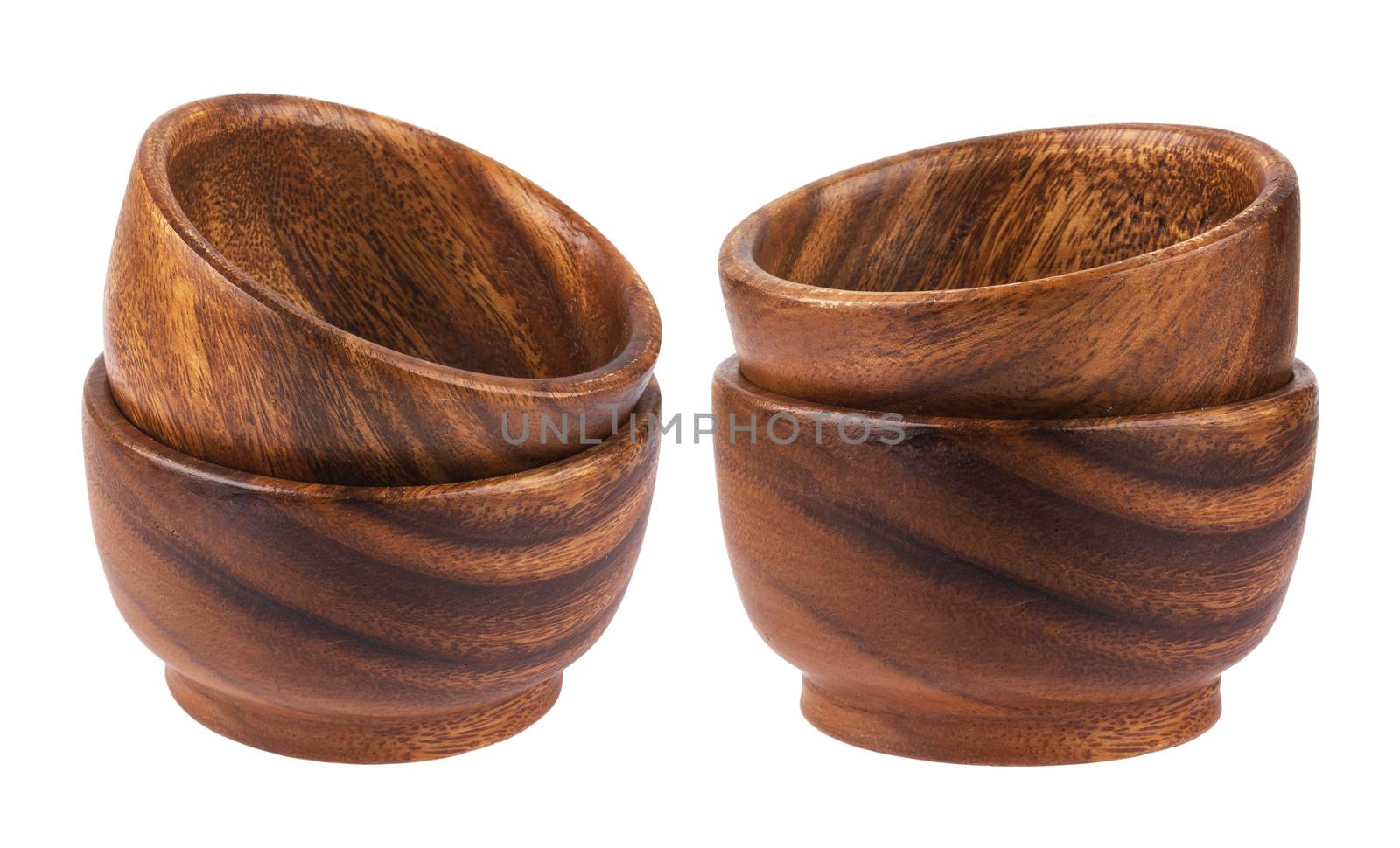 Stack of empty wooden bowls isolated on white background by xamtiw