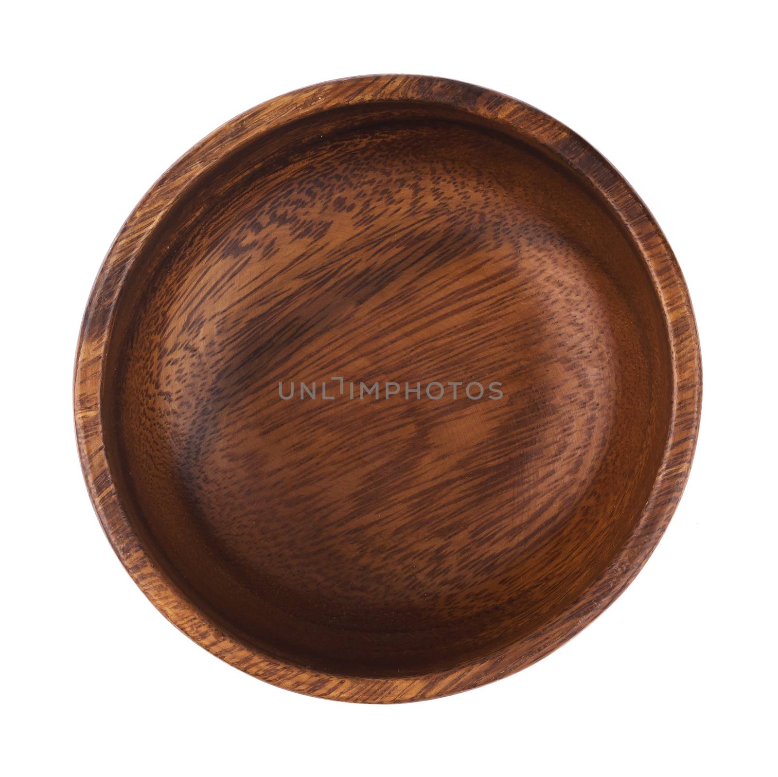 Empty wooden bowl isolated on white background. Top view by xamtiw