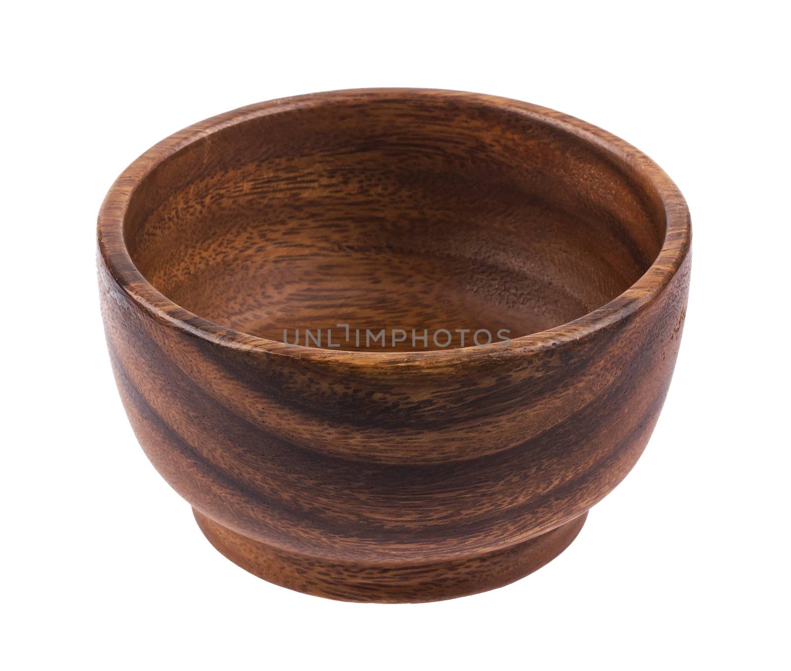 Empty wooden bowl isolated on white background with clipping path.