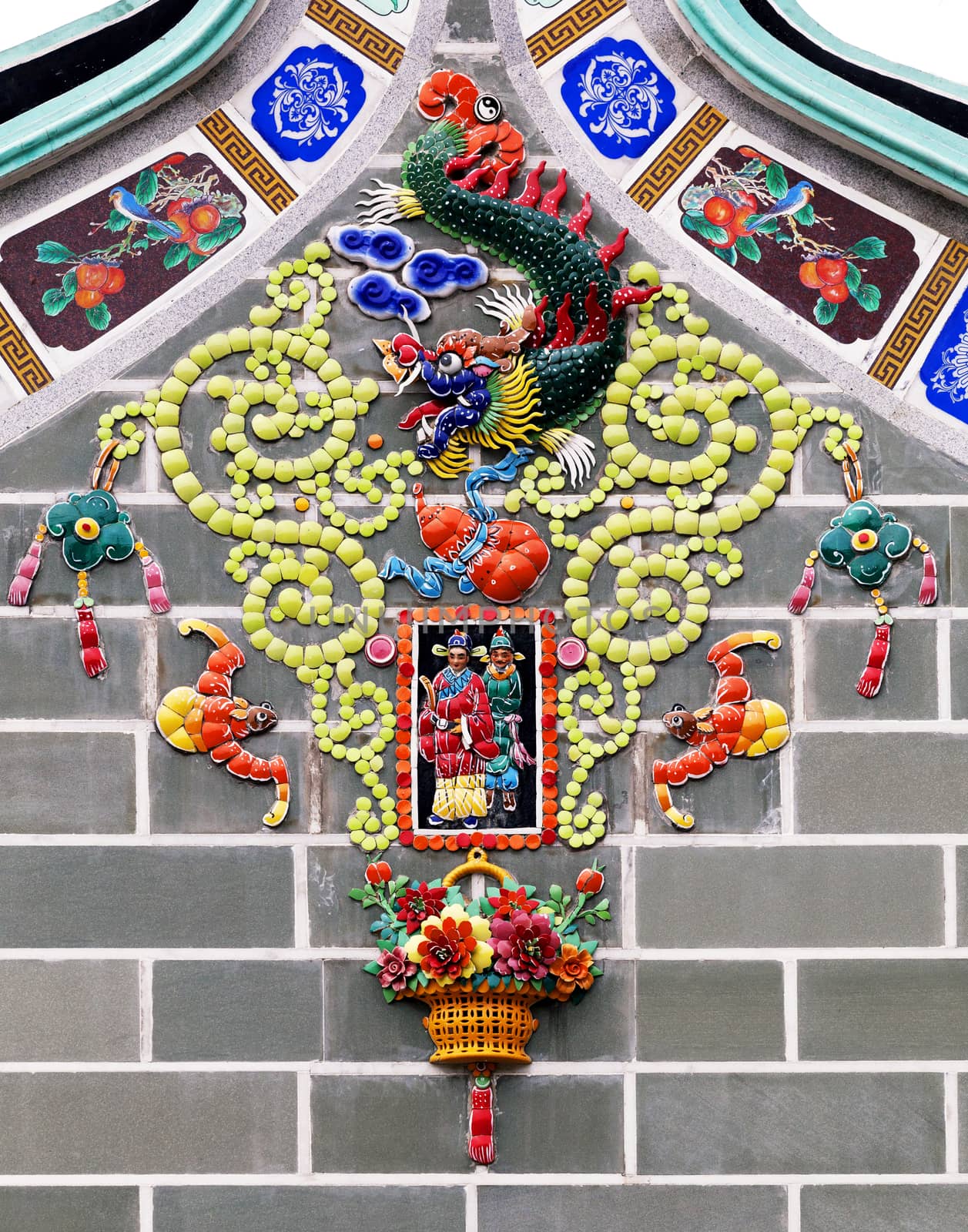 Decoration of a Vietnamese temple wall, flying dragon