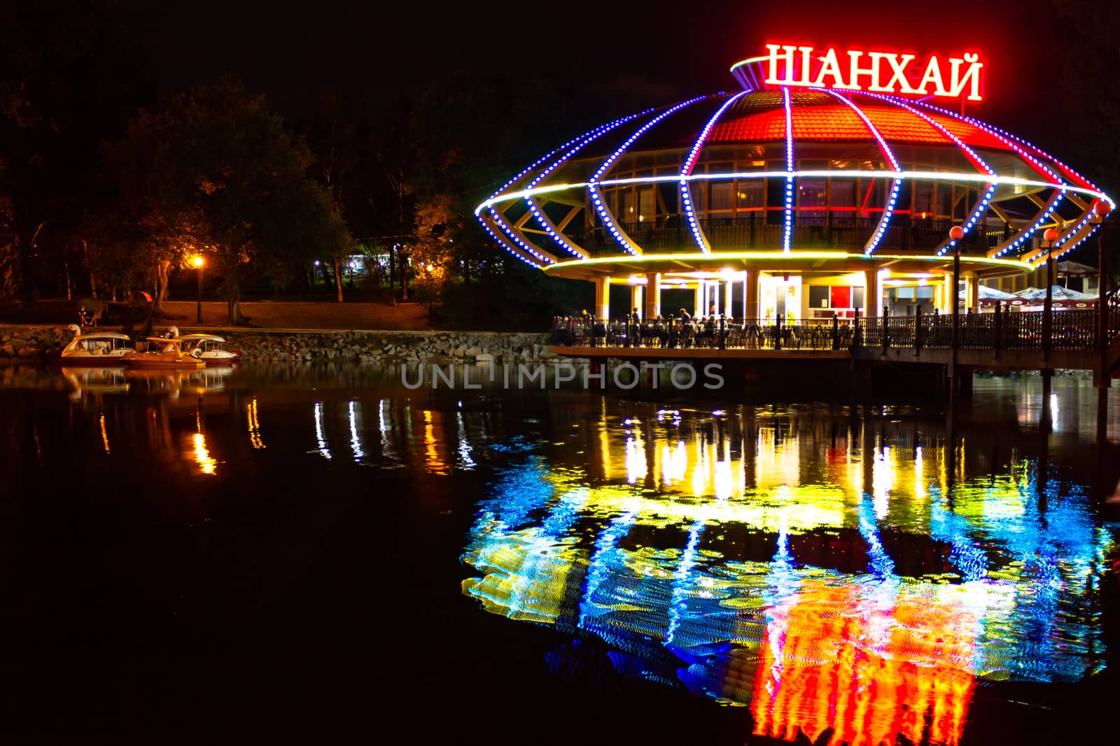 Khabarovsk, Russia - August 23, 2018: city ponds at night by rdv27