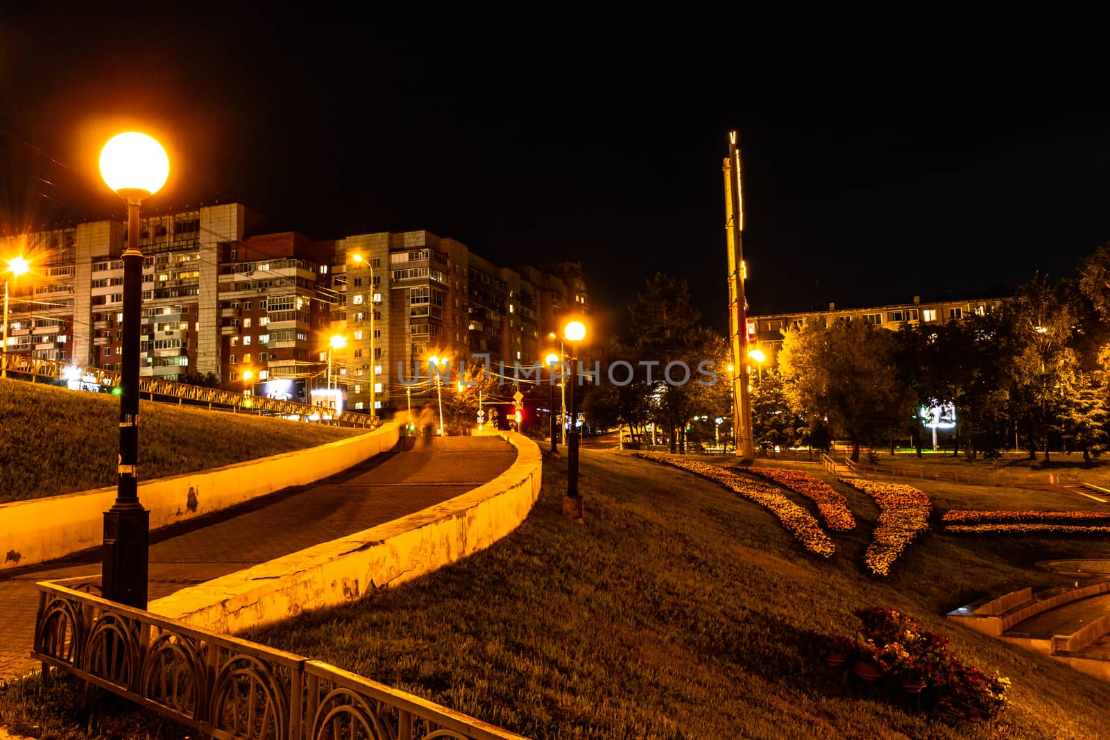 Khabarovsk, Russia - August 23, 2018: city ponds at night by rdv27