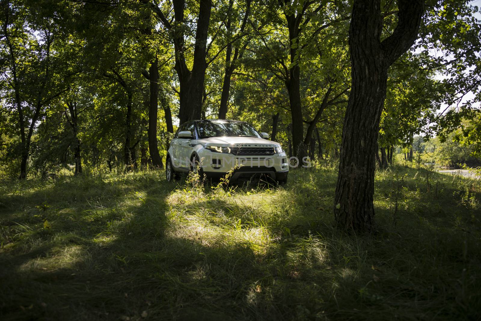 Car Land Rover Range Rover in summer Sunny weather in the summer landscape of the Samara region, Russia. August 21, 2018 by butenkow