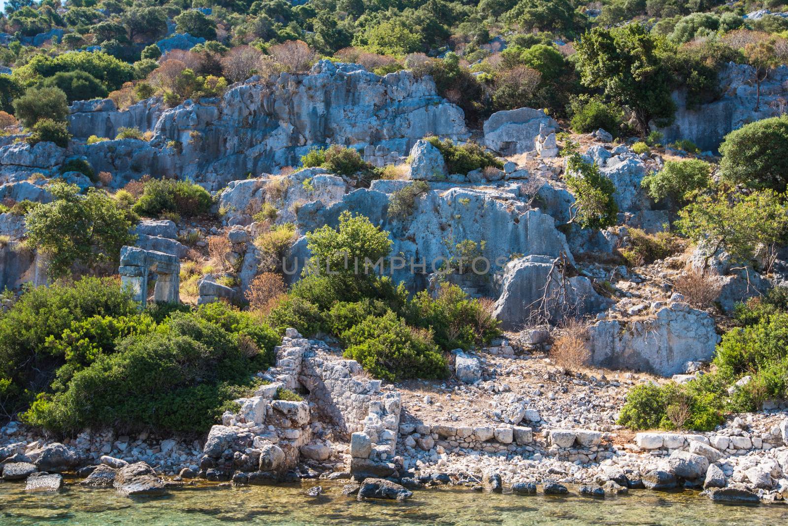 Sea, near ruins of the ancient city on the Kekova island, Turkey