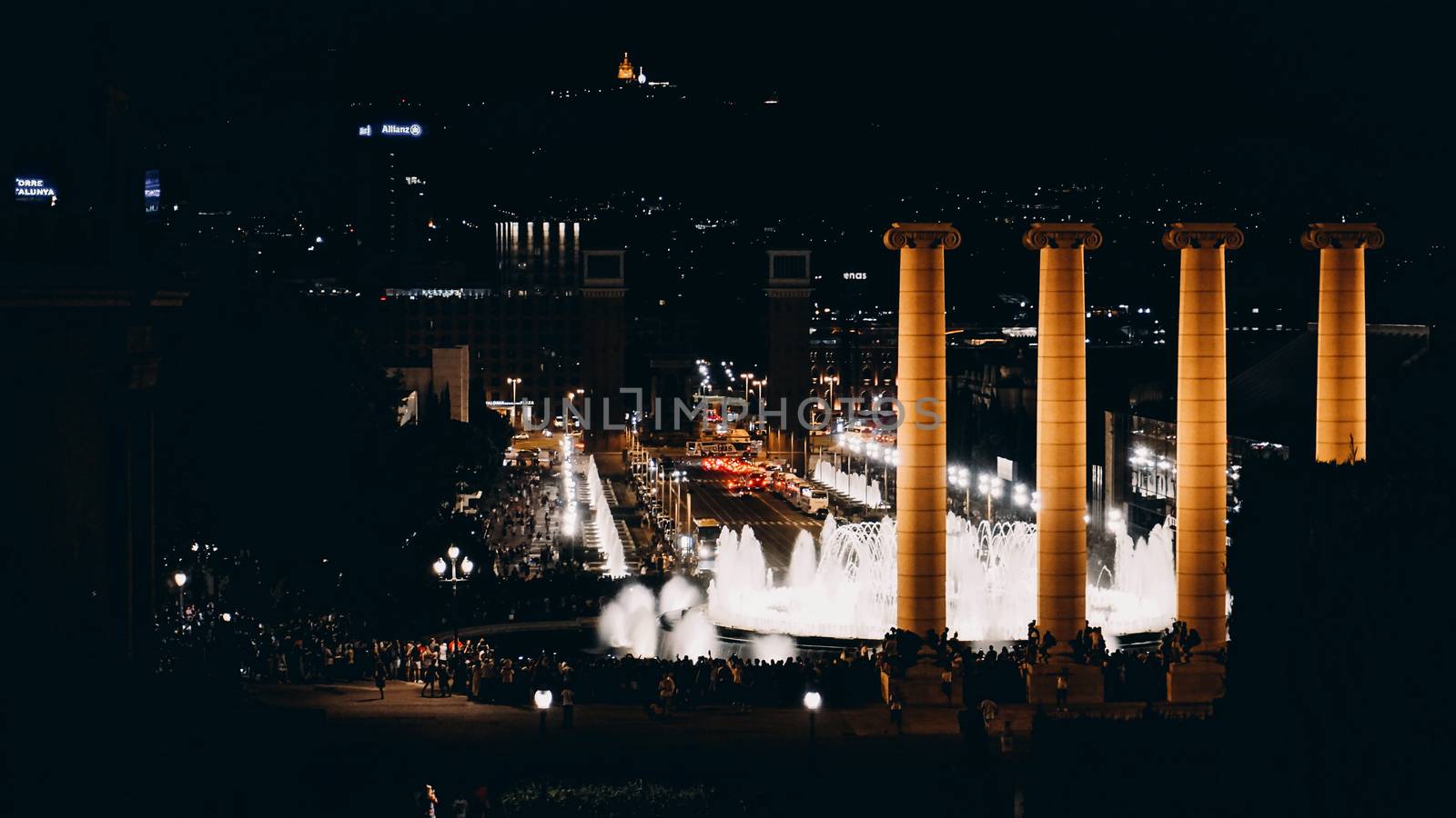 The night show of singing fountains in Barcelona. Spain