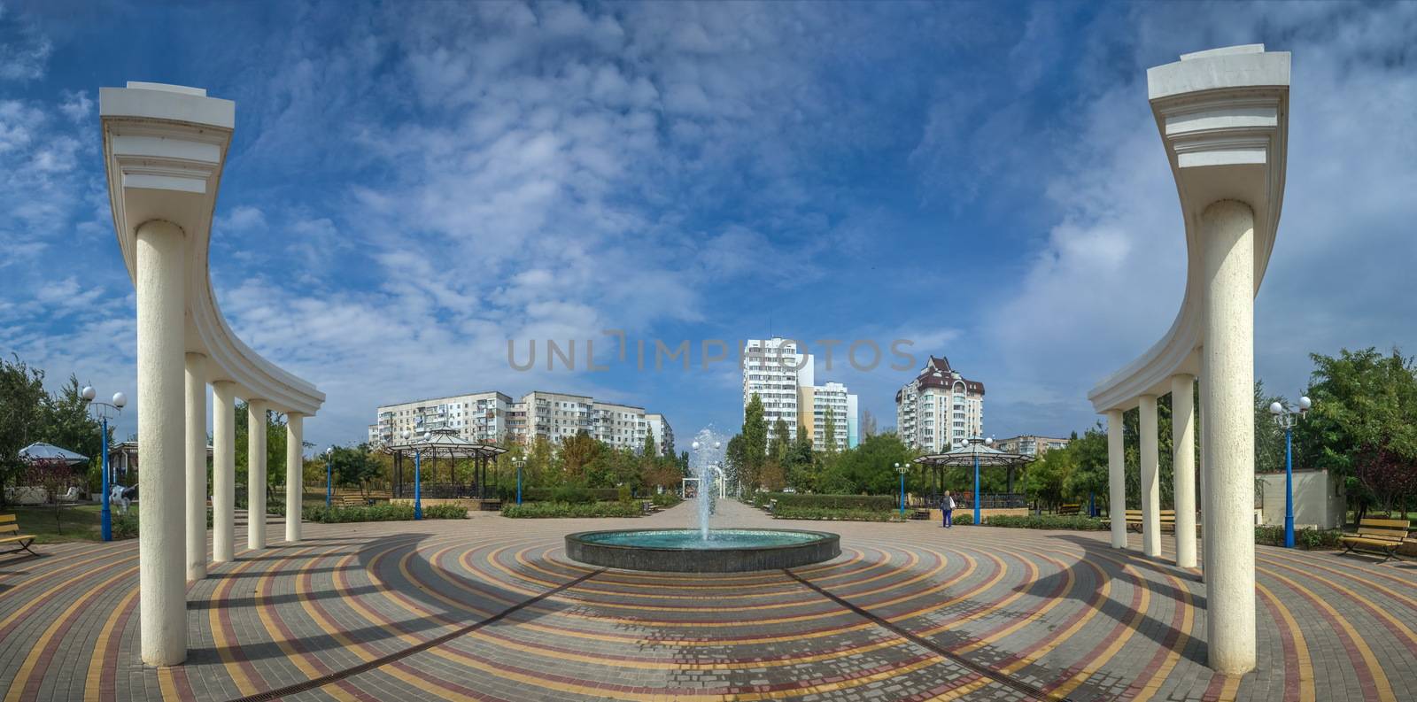 Yuzhne, Ukraine - 09.03.2018. Seaside Park in Yuzhny,  port city in Odessa province of Ukraine on the country's Black Sea coast.