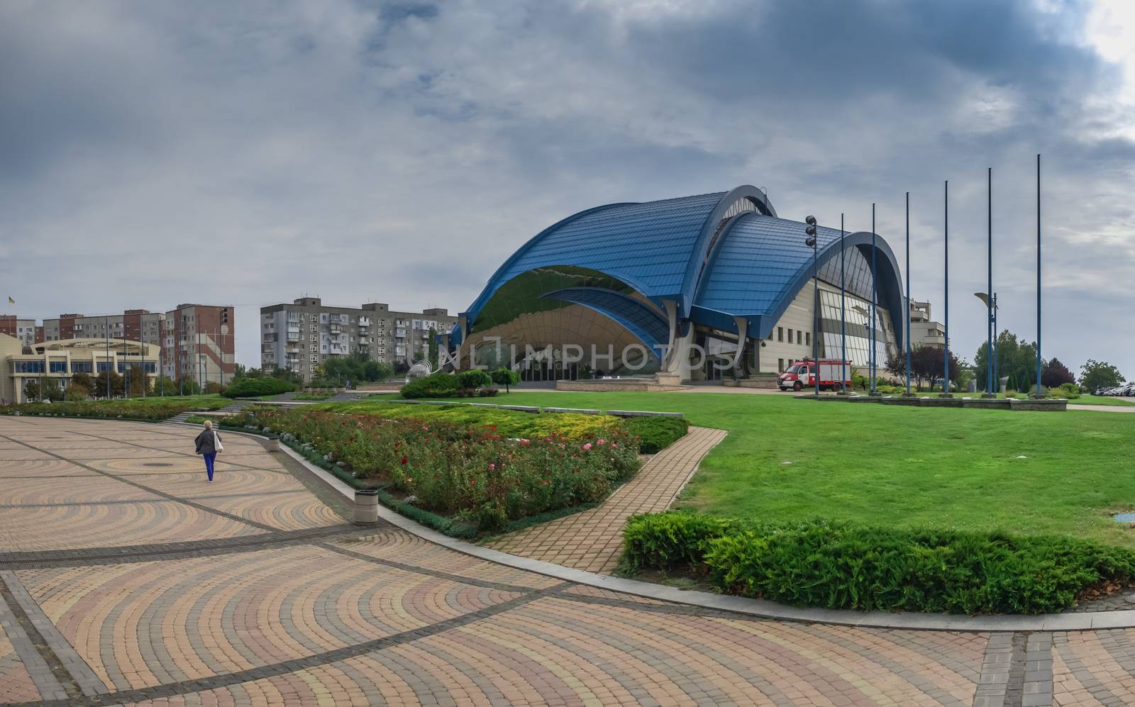 Yuzhne, Ukraine - 09.03.2018. Olympus Sport Complex in Yuzhny,  port  city in Odessa province of Ukraine on the country's Black Sea coast.