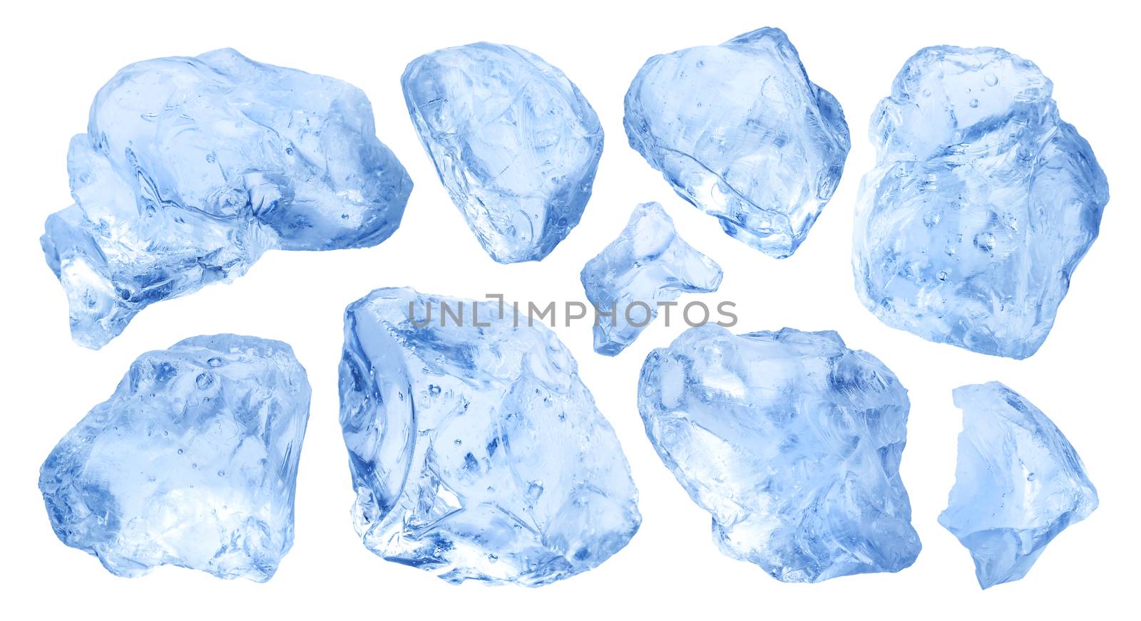 Pieces of natural ice isolated on white background with clipping path