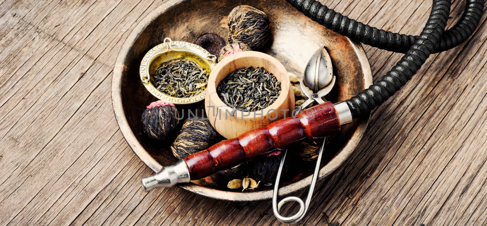 Oriental shisha hookah with aroma tea for relax.Shisha and tea