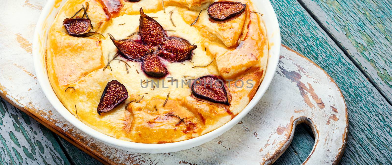 Autumn cake, Italian focaccia with cottage cheese and figs