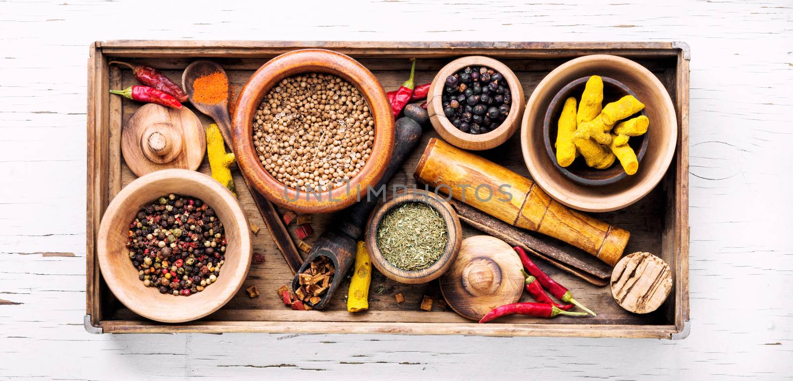 Big set Indian spices and herbs.Food and cuisine ingredients.Colorful spices