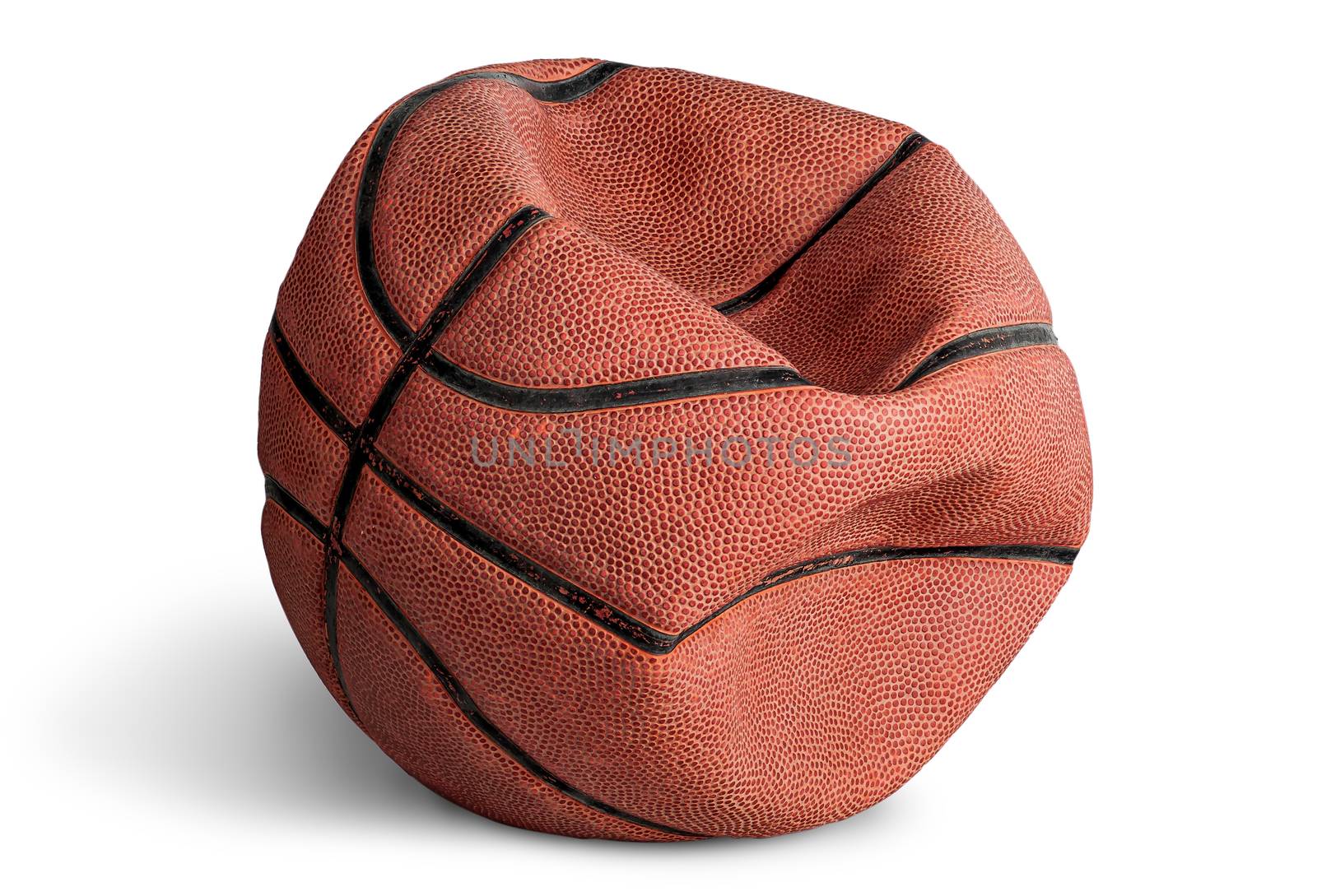 Old deflated basketball isolated on white background