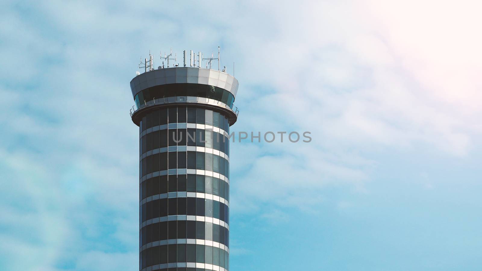 Air traffic contact center tower of Suvarnabhumi international airport Bangkok Thailand which manage queue of runway and communication between airplane for safty in air and ground with technology.