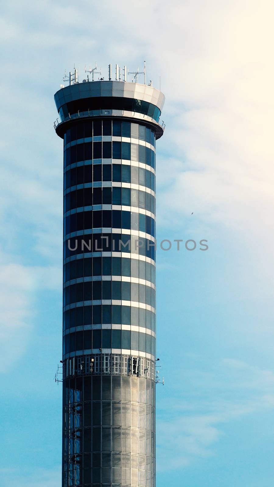 Air traffic contact center tower of Suvarnabhumi international airport Bangkok Thailand which manage queue of runway and communication between airplane for safty in air and ground with technology.