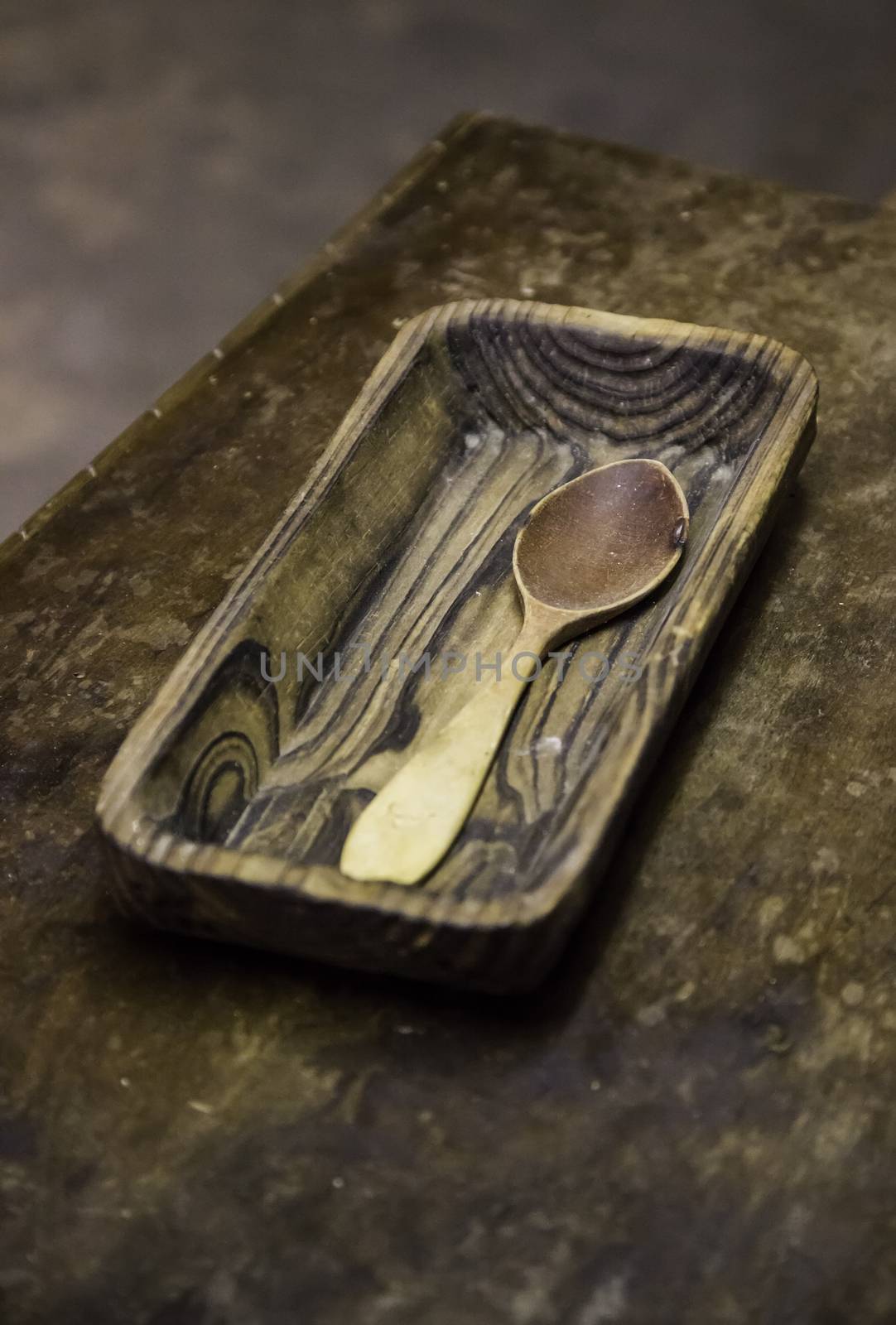 Old wooden spoon, utensil detail to eat