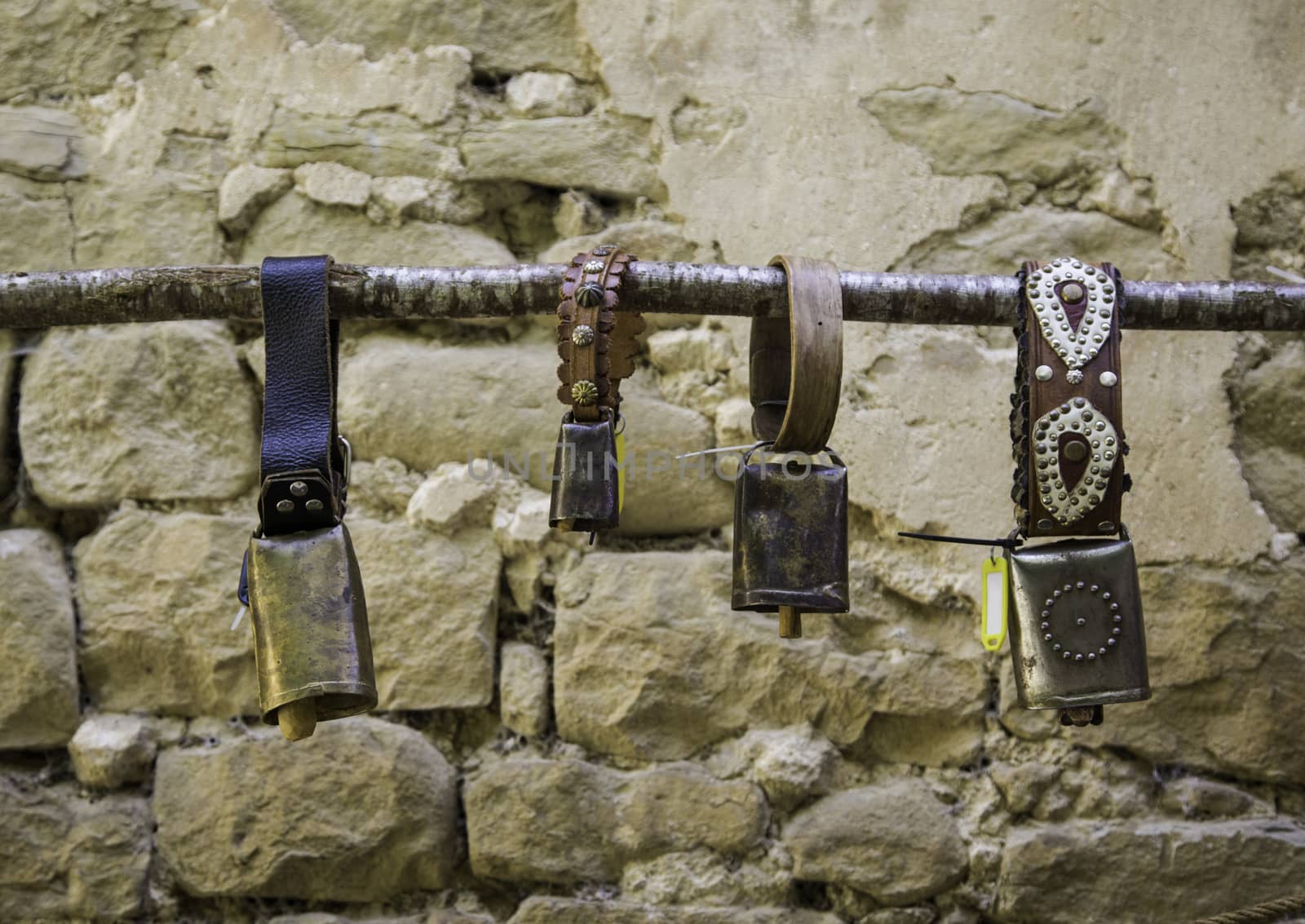 Antique cowbells for animals, signaling detail for cows