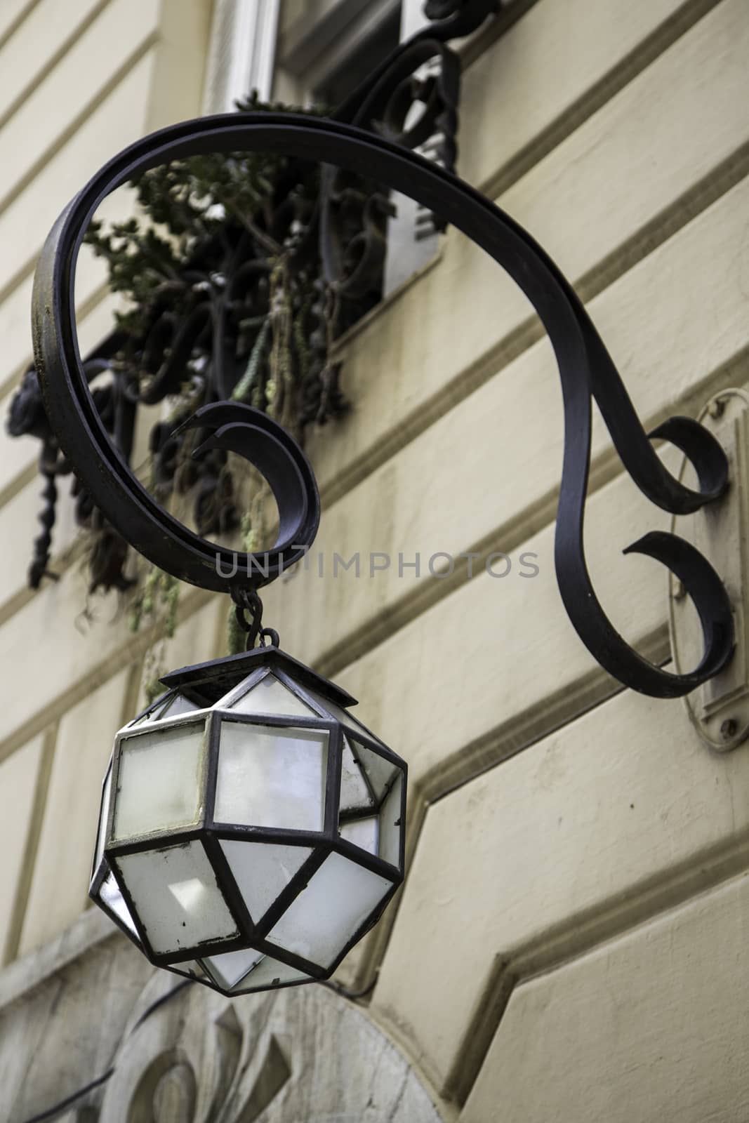 Old glass street lamp, detail of street lighting