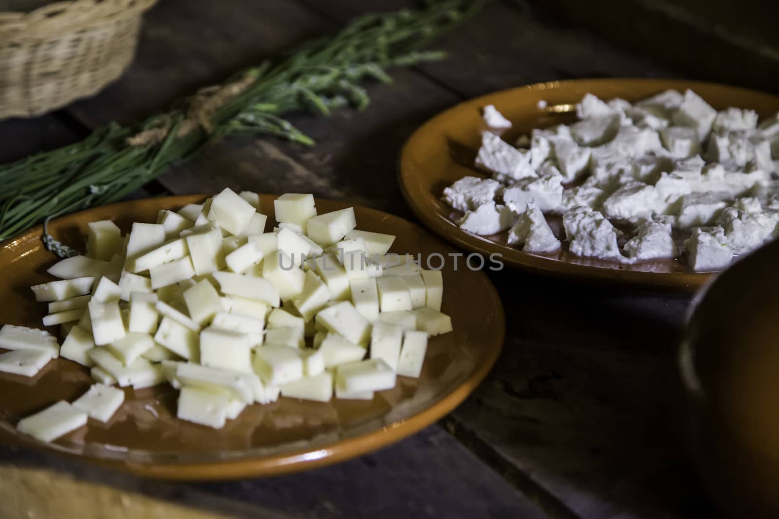 Pieces of cheese, detail of homemade dairy product