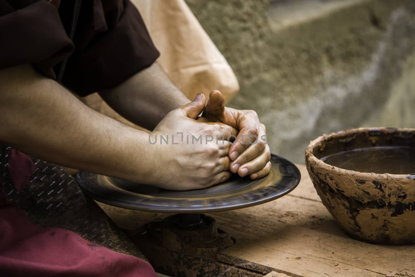 Traditional clay potter, craftmanship detail