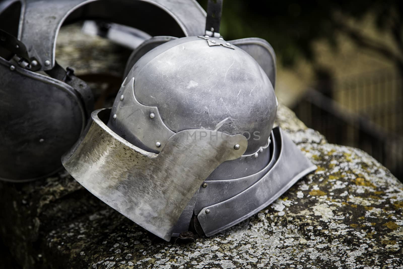 Ancient medieval helmets, detail of history and protection