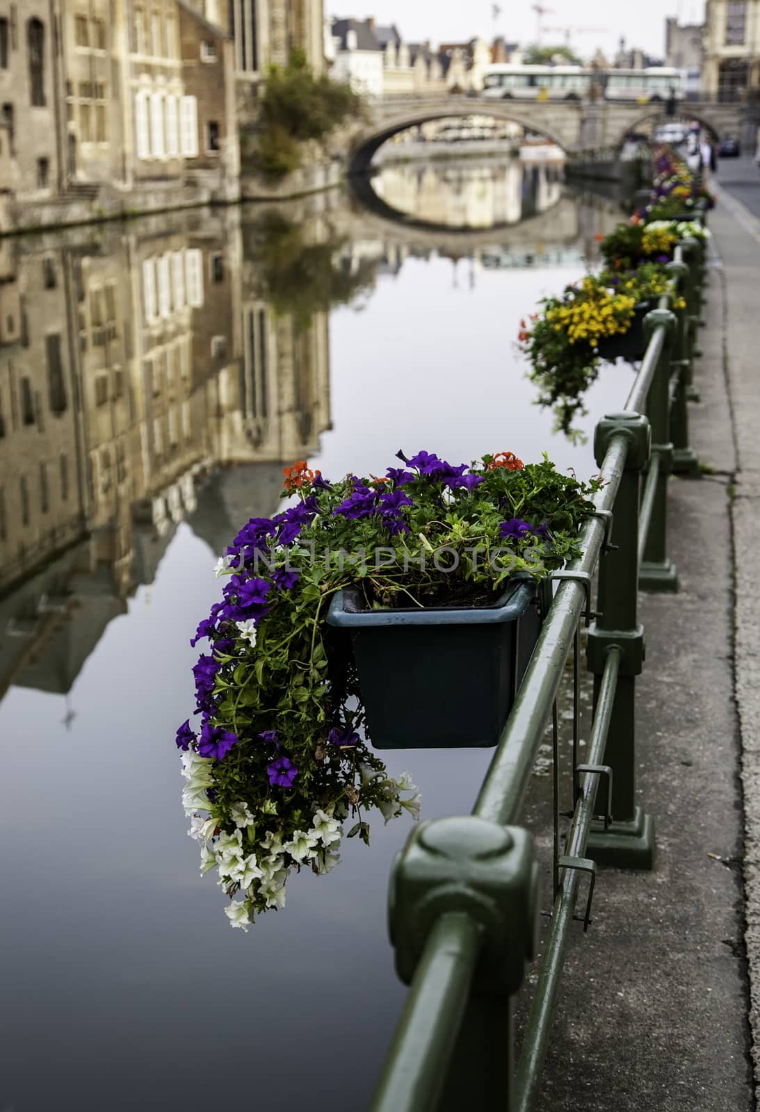 Old canal of the city of Ghent, detail of tourism, Europe