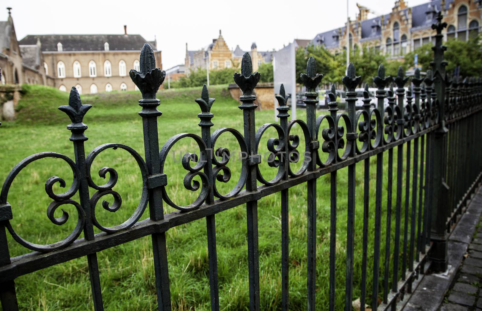 Old metal security fence, detail of protection and security