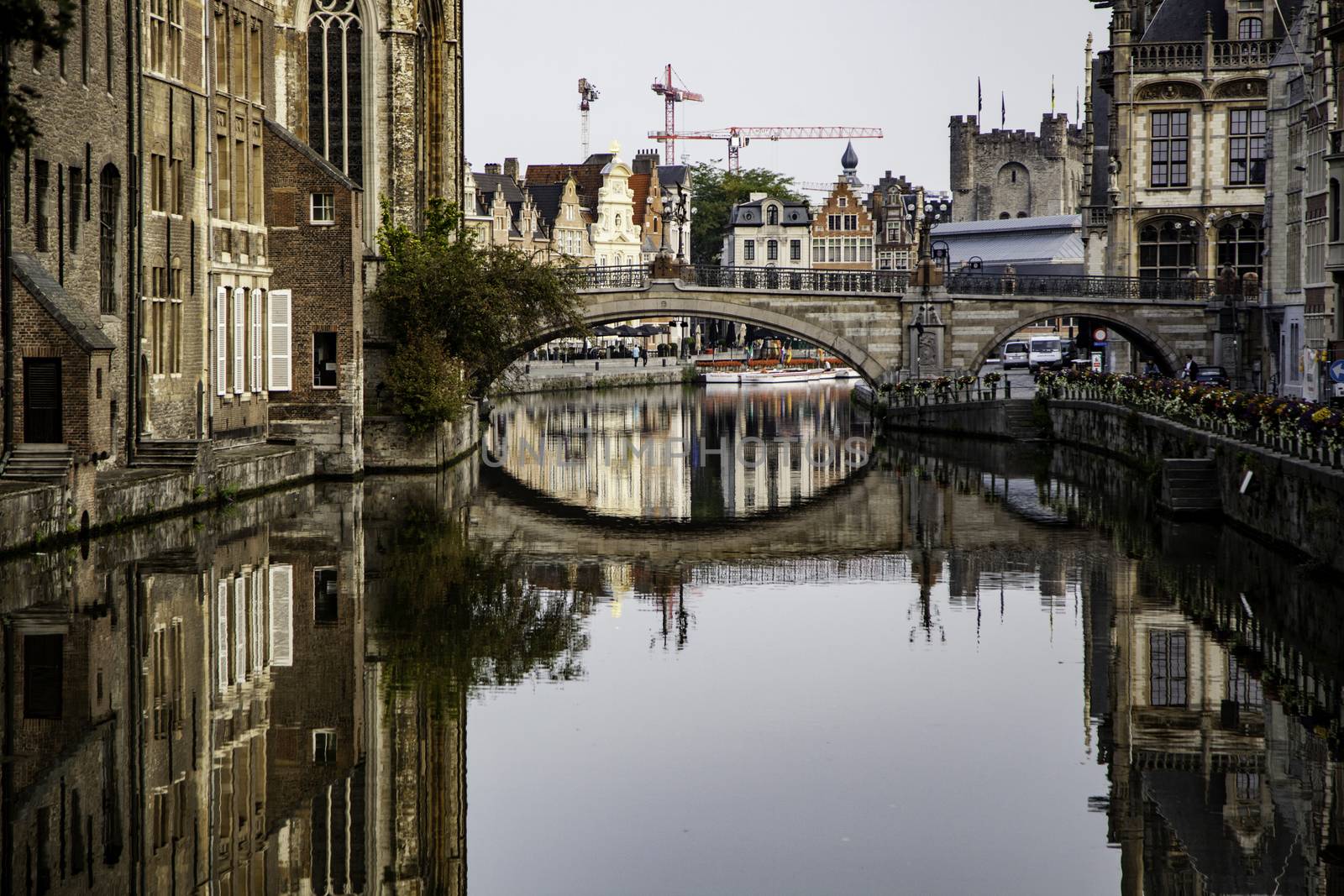 Old canal of the city of Ghent, detail of tourism, Europe