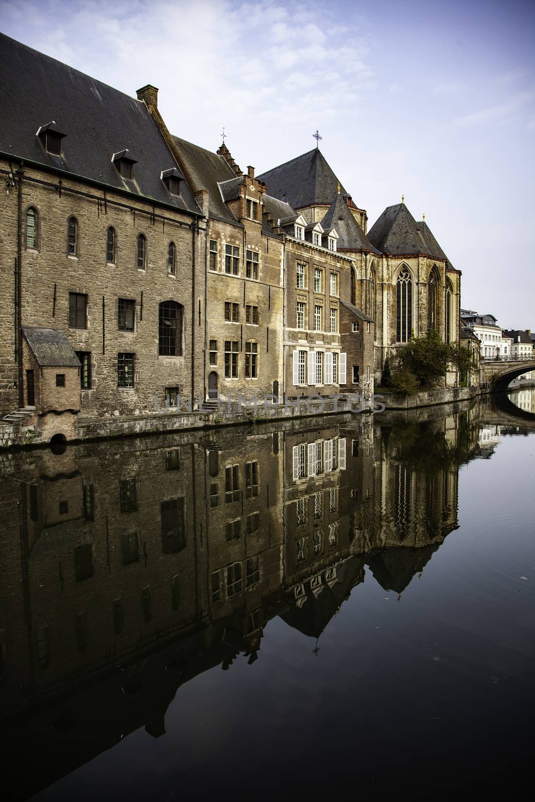 Old canal of the city of Ghent, detail of tourism, Europe